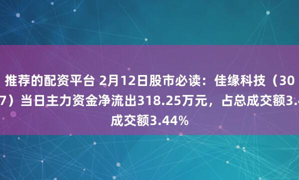 推荐的配资平台 2月12日股市必读：佳缘科技（301117）当日主力资金净流出318.25万元，占总成交额3.44%