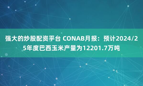 强大的炒股配资平台 CONAB月报：预计2024/25年度巴西玉米产量为12201.7万吨