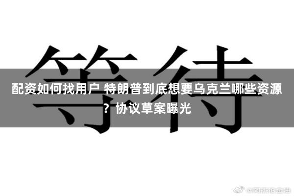 配资如何找用户 特朗普到底想要乌克兰哪些资源？协议草案曝光