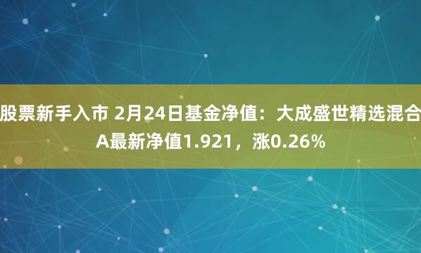 股票新手入市 2月24日基金净值：大成盛世精选混合A最新净值1.921，涨0.26%