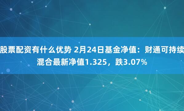 股票配资有什么优势 2月24日基金净值：财通可持续混合最新净值1.325，跌3.07%