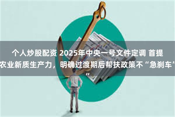 个人炒股配资 2025年中央一号文件定调 首提农业新质生产力，明确过渡期后帮扶政策不“急刹车”